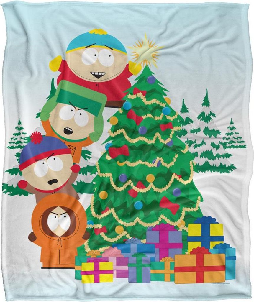 South Park - "The Boys Decorating Tree" Decke, Seidig TV24907 (Einheitsgröße) (Hellblau/Grün/Bunt)