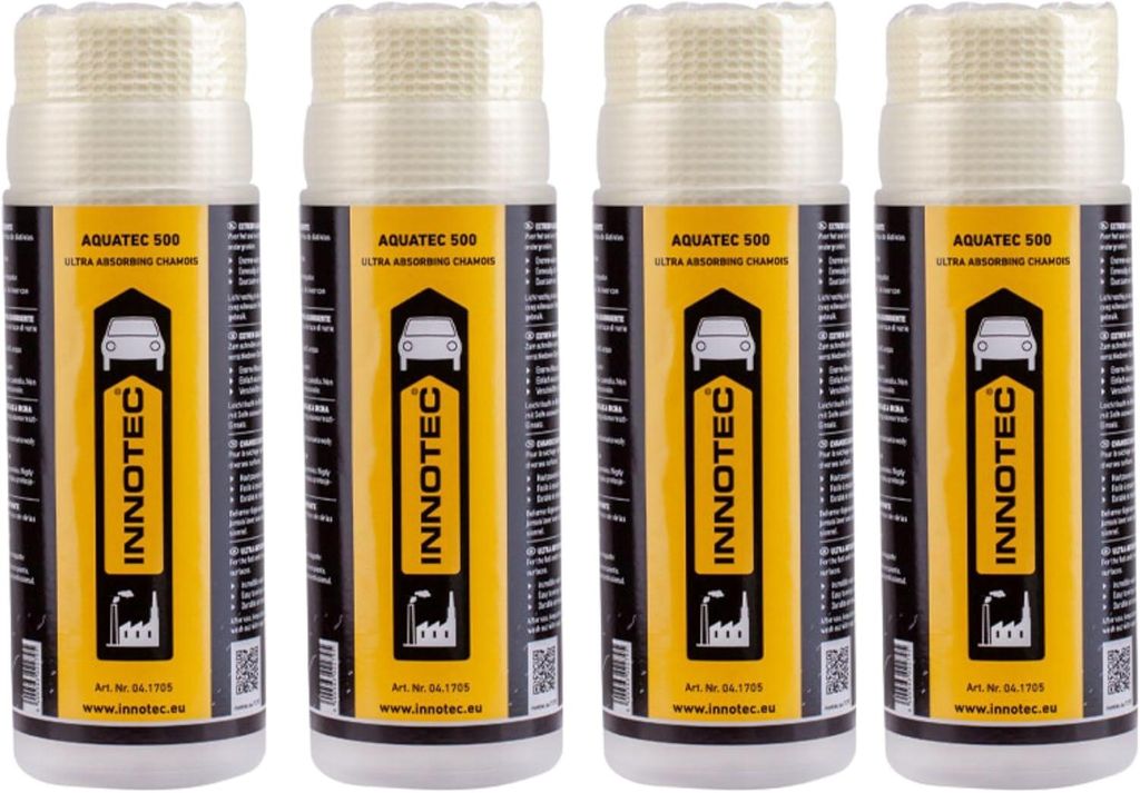 4 Stück INNOTEC Aquatec 500 – Ultra Absorbierende Leder-Trockentuch-Chamois für Auto, Motorrad & Kfz-Lack – streifenloses Trocknen auf Chrom,...