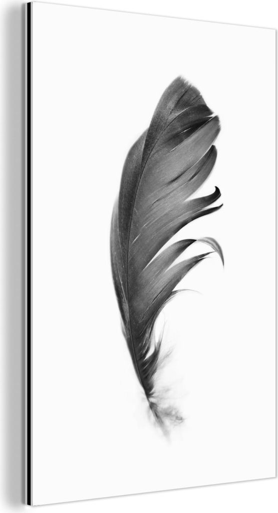 MuchoWow Wanddekoration Metall Metallbild Wandkunst 40x60 cm Feder - Schwarz - Weiß - Natur MuchoWow Aluminium Gemälde - Wanddekoration aus Alumi...