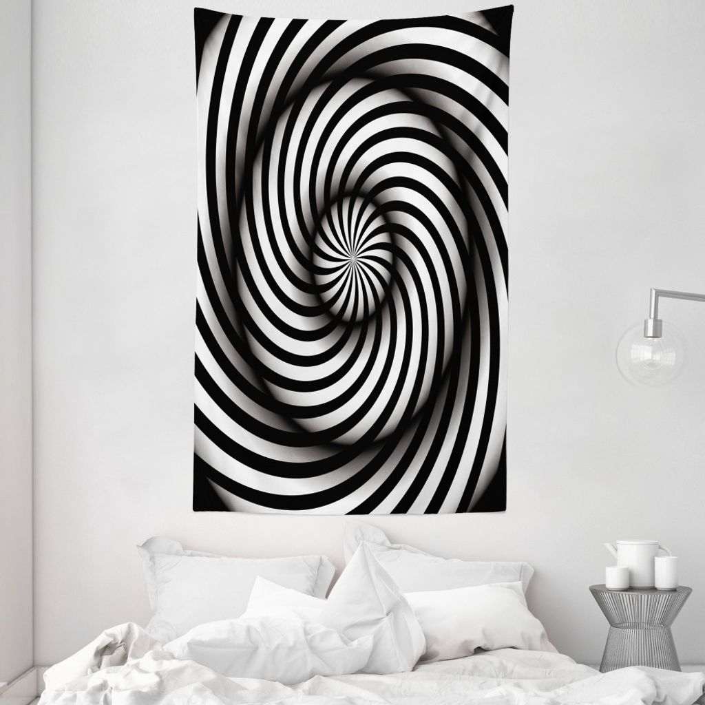 ABAKUHAUS Stoff Wandteppich und Tagesdecke, Schwarzweiss-Strudel aus Weiches Mikrofaser Stoff Waschbar ohne Verblassen Digitaldruck, 140 x 230 cm, ...