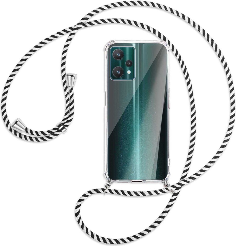 Handykette Backcover-Schutzhülle mit Band (Metall silberfarben) für Realme 9 Pro 5G - schwarz/weiß gestreift