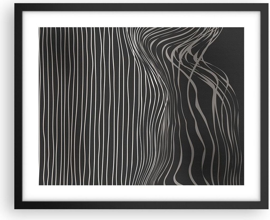 Gerahmtes Poster - Schwarzer Rahmen - Abstraktion Streifen Schwarz und Weiß - 50x40 cm - Wand Bild - Wanddeko - Wandbilder - Wandposter - Bilderra...