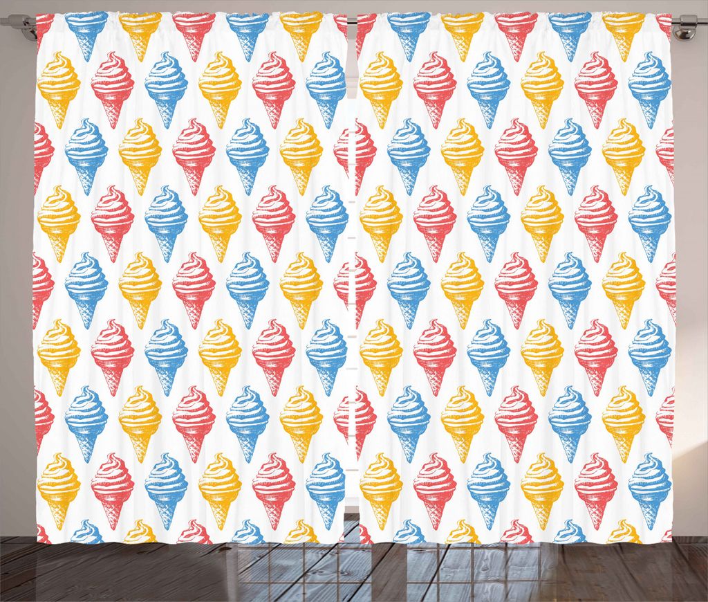 ABAKUHAUS Retro Rustikaler Vorhang, Eistüte 50s Zeit, Wohnzimmer Universalband Gardinen mit Schlaufen und Haken, 280 x 245 cm, Mehrfarbig
