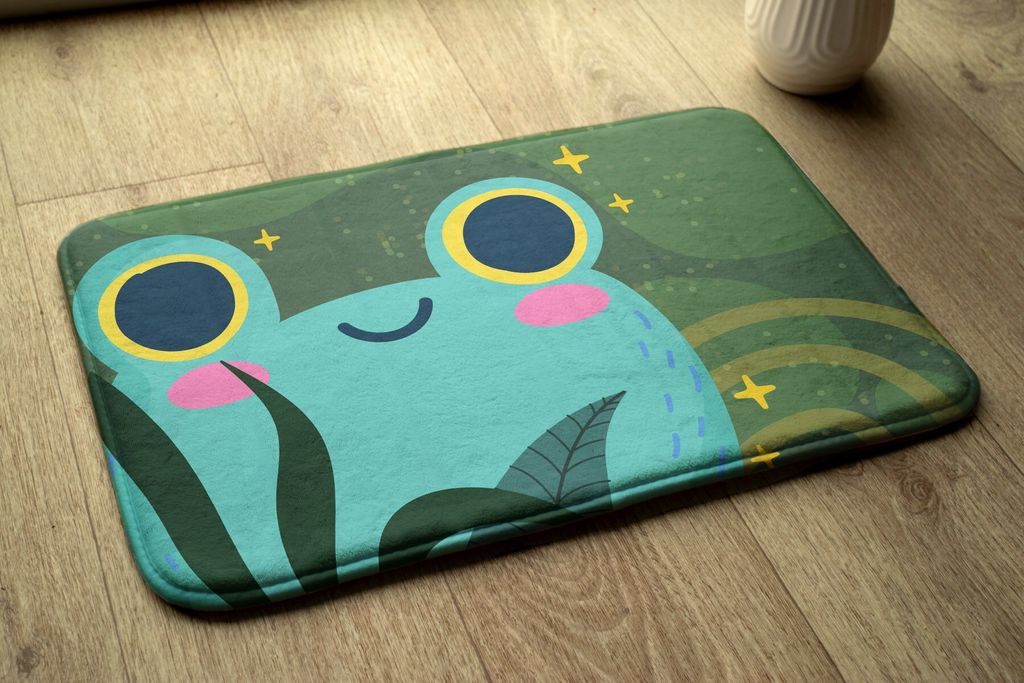 Badteppich Saugfähige - Badezimmer Teppich - Rutschfester Badvorleger Badematte - 90x60 cm - Frosch