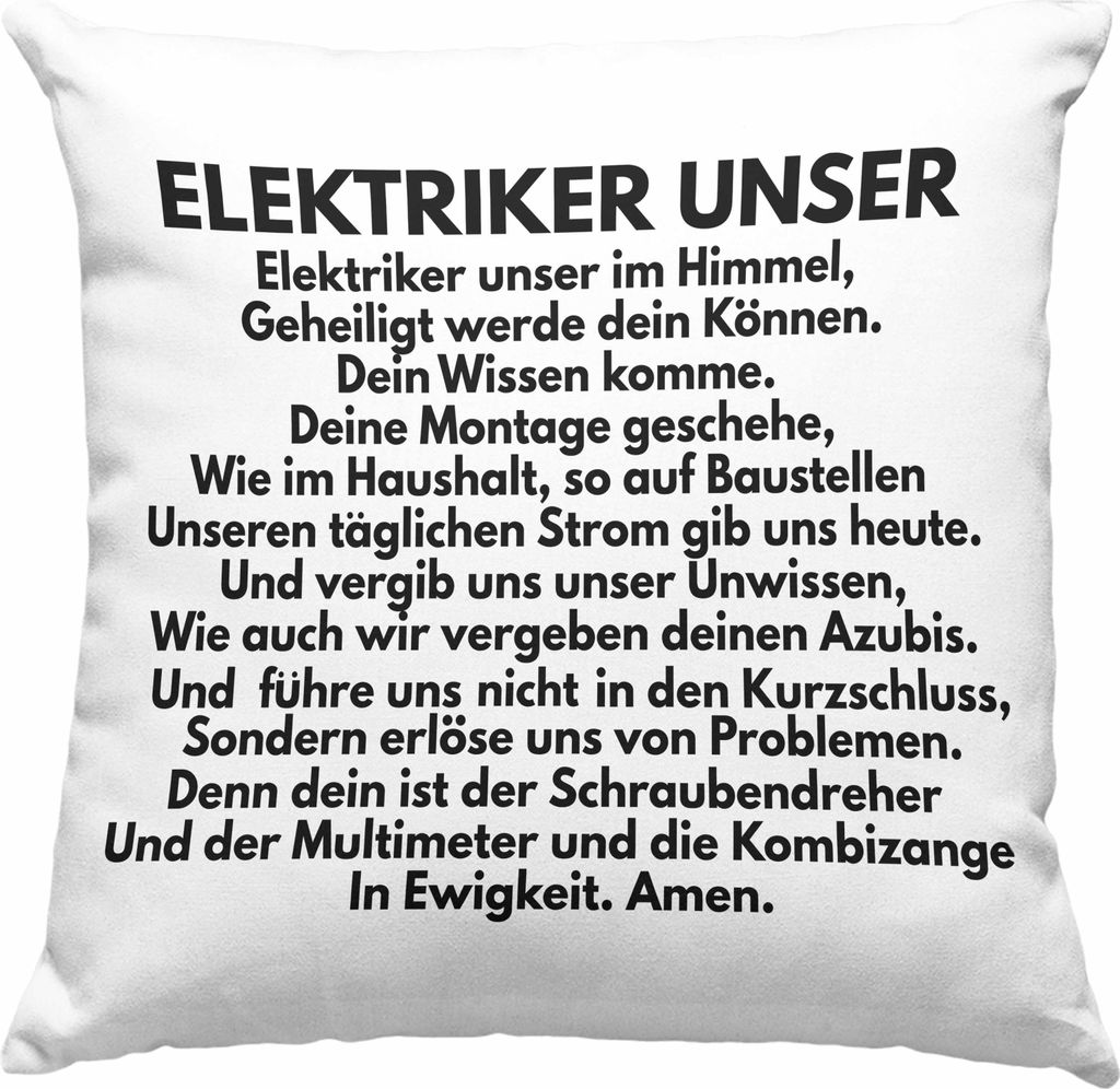 Trendation - Elektriker Unser Deko-Kissen mit Füllung 40x40 Geschenk Elektromeister Lustiger Spruch Männer Geschenkidee (Blau)