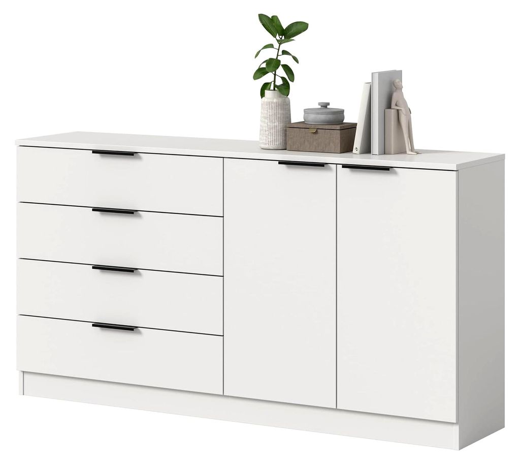 Kommode Kopenhagen 148x80x35 cm in Weiß – Geräumige moderne Anrichte mit optimalem Stauraum für Wohnzimmer, Flur oder Schlafzimmer – pflegel...