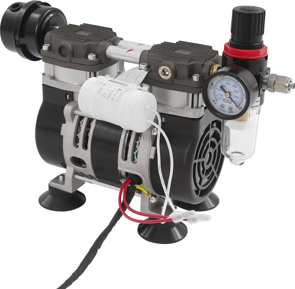 Labor-Vakuumpumpe - Ölfrei Elektrisch - Leiser Betrieb - 220 V EU-Stecker - Mit Manometer - Medizinische Anwendung - Schwarz