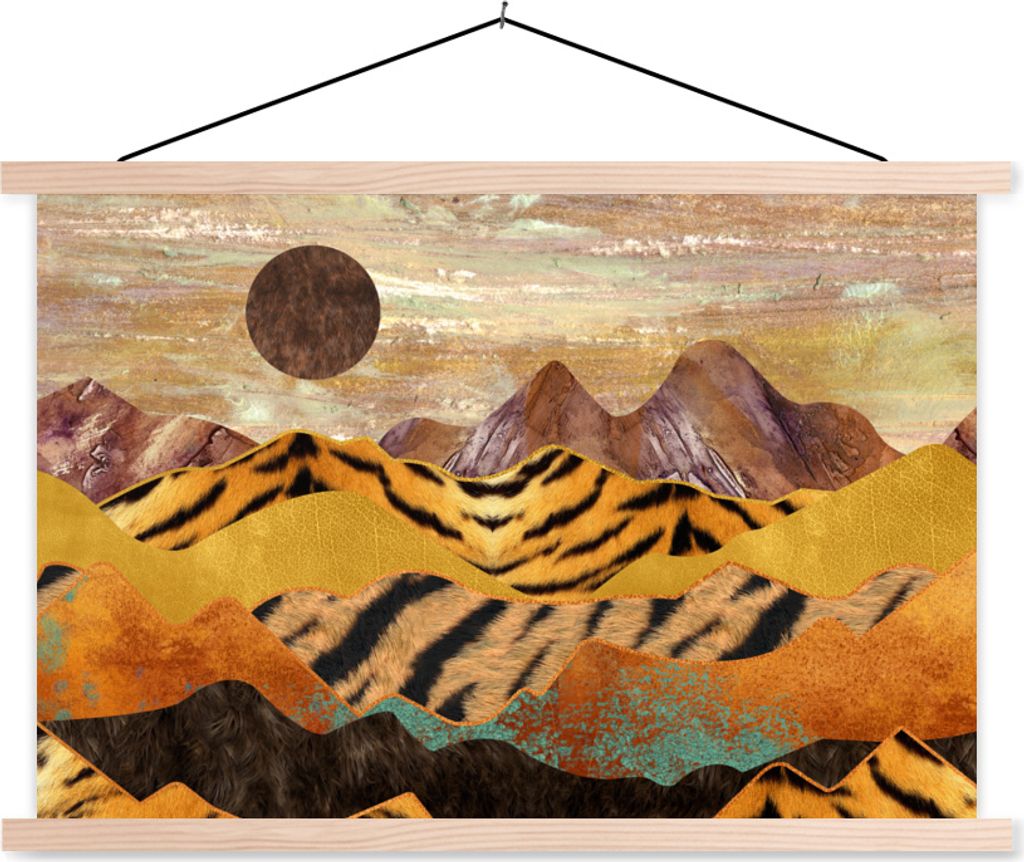 MuchoWow Textilposter Marmor - Tigerdruck - Gold 60x40 cm mit holzfarbenen Rahmen - Bilder