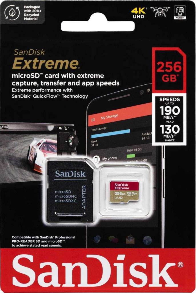 SanDisk Extreme, 256 GB, MicroSDXC, Klasa 3, UHS-I, 160 Zdjęcie produktu 