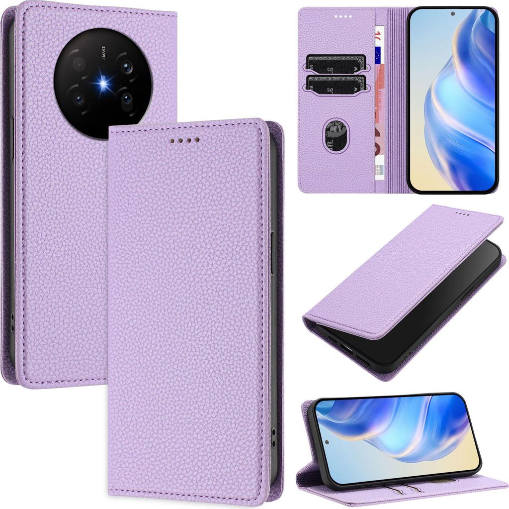 Litchi Leder Handyhülle für Huawei Mate 70 air Wallet Kartenfächer Standfunktion Hülle Violett