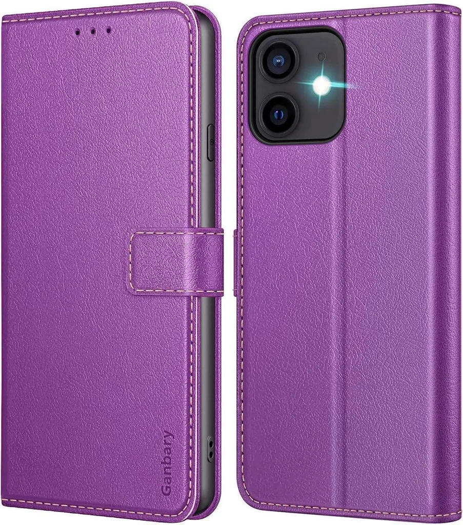 Étui Cuir Violet iPhone 12 Pro - Fonction Support et Fermeture Magnétique