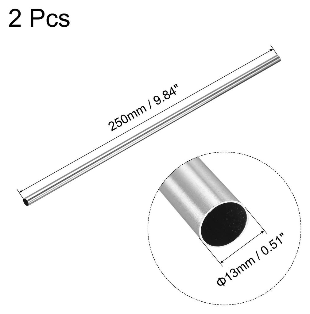 2 Stš¹ck 250mm L?nge Edelstahlrohr 13mm Au?endurchmesser, Nahtlose Gerade Rohr 0,5mm Wandst?rke, 304 Edelstahl Rundrohr fš¹r Industrie Bauwesen...