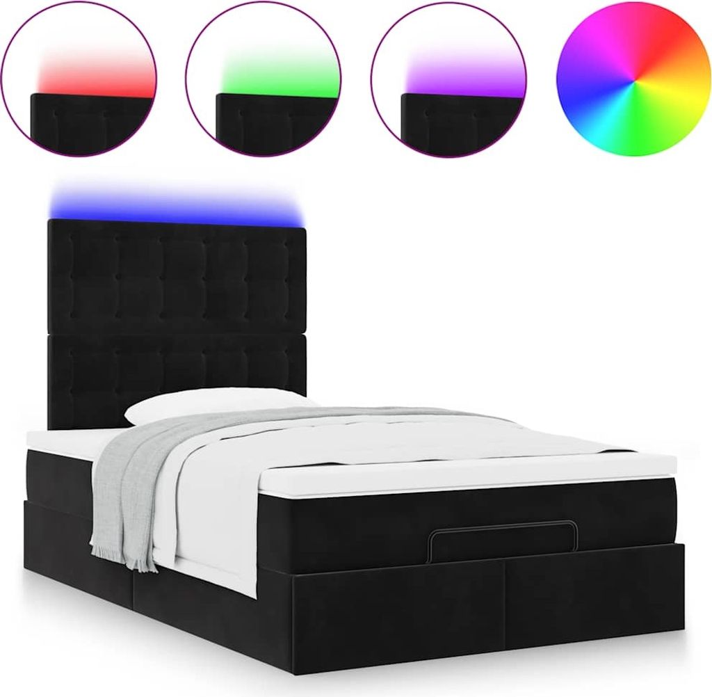 Ottoman-Bett mit Matratzen & LEDs Schwarz 120x200 cm Samt