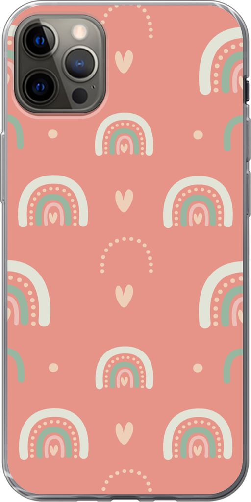 MuchoWow Handyhülle Schutzhülle Hülle für Telefoonhoesje iPhone 13 Pro Max Mädchen - Regenbogen - Herzen - Muster - Mädchen - Rosa - Kinder...