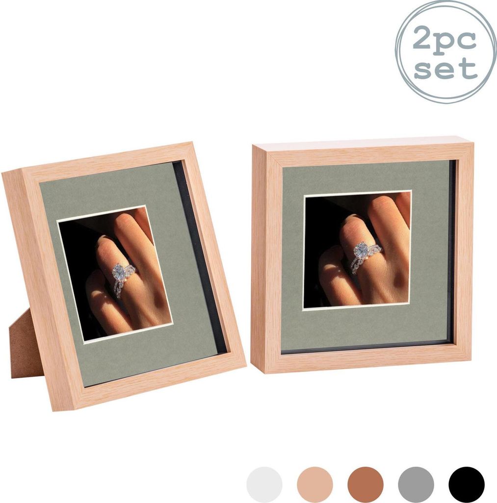 Nicola Spring 2 Stück 8 x 8 3D-Schatten-Kasten-Foto-Rahmen-Set - Craft Anzeigen Bilderrahmen mit 4 x 4 Montage - Glas Aperture - hellen Holz / Grau