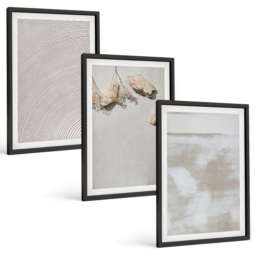 Bilder Set 3-teilig im schwarzen Rahmen – Wandbilder 3 Stück – gerahmte Poster für Wohnzimmer, Schlafzimmer und Flur – 40x60 cm – Boho-Te...