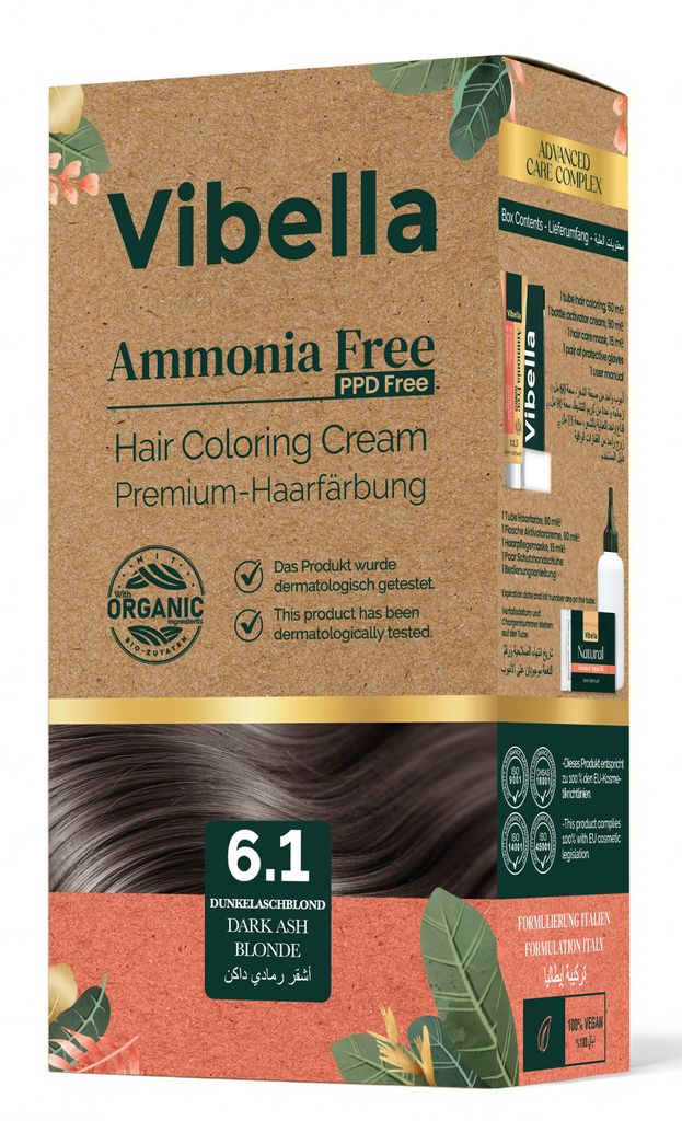 Vibella Haarfärbecreme Nr. 6.1 Dunkelaschblond – Premium-Haarfärbung ohne Ammoniak, Strahlende Farbbrillanz & zuverlässige Grauabdeckung, Mit ...