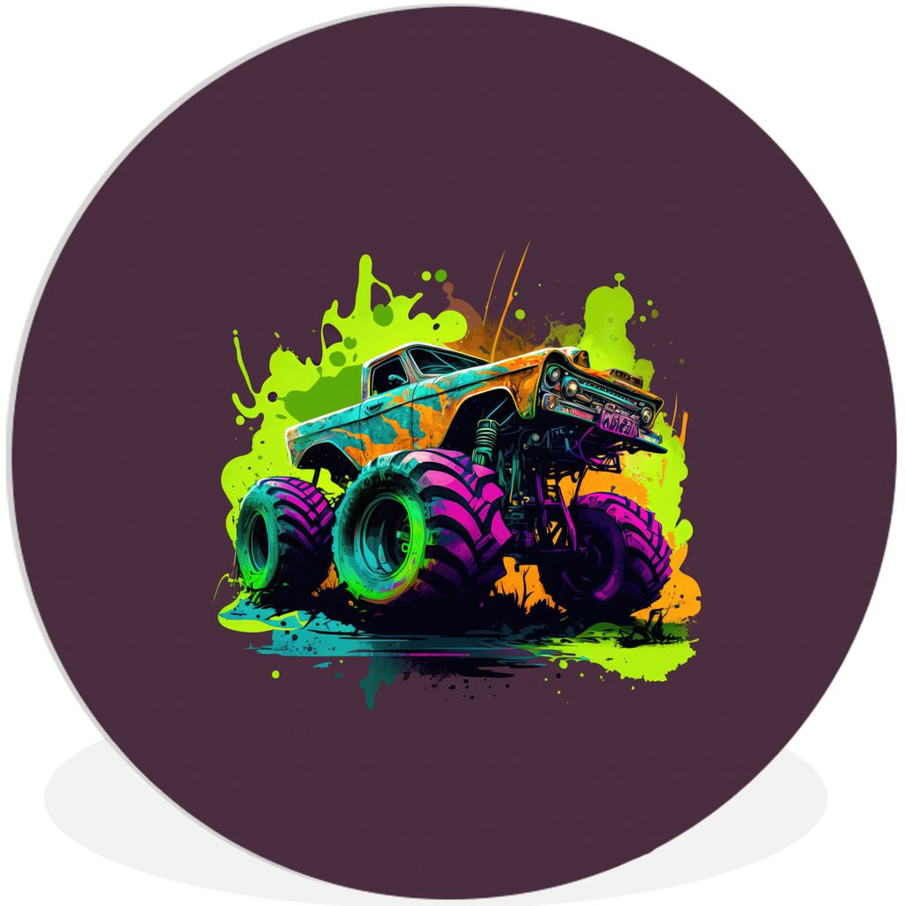 MuchoWow Rundes Wandbild - Runde Bilder Monstertruck - Grün - Neon - Auto - Design Ø 90 cm Kreis Wanddekoration Kunststoff - Wandkreis - Wandsc...