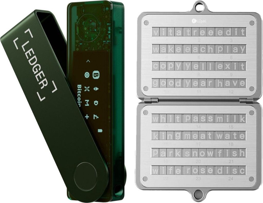 Ledger Nano X Emerald Green + Ellipal Seed Phrase Steel - Produktbild 