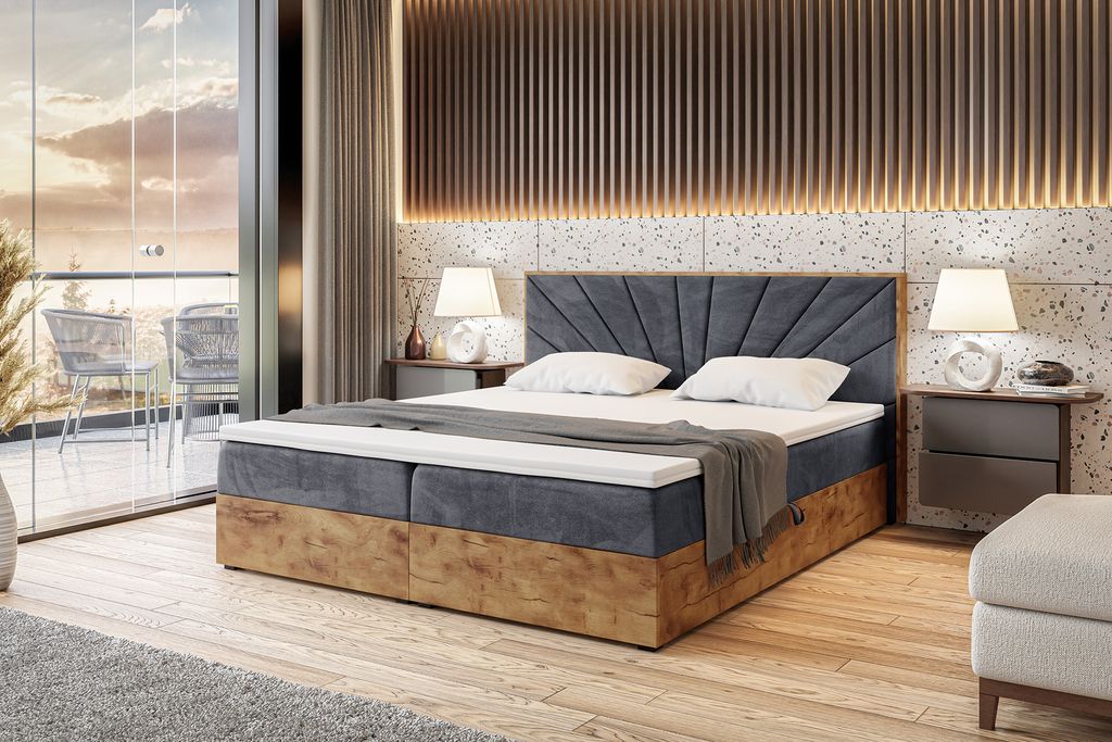 MEBLINI Boxspringbett mit Bettkasten - Gepolstert Doppelbett mit Matratze und Topper - Polsterbett mit Stauraum - Bett mit Kopfteil - Stauraumbett ...