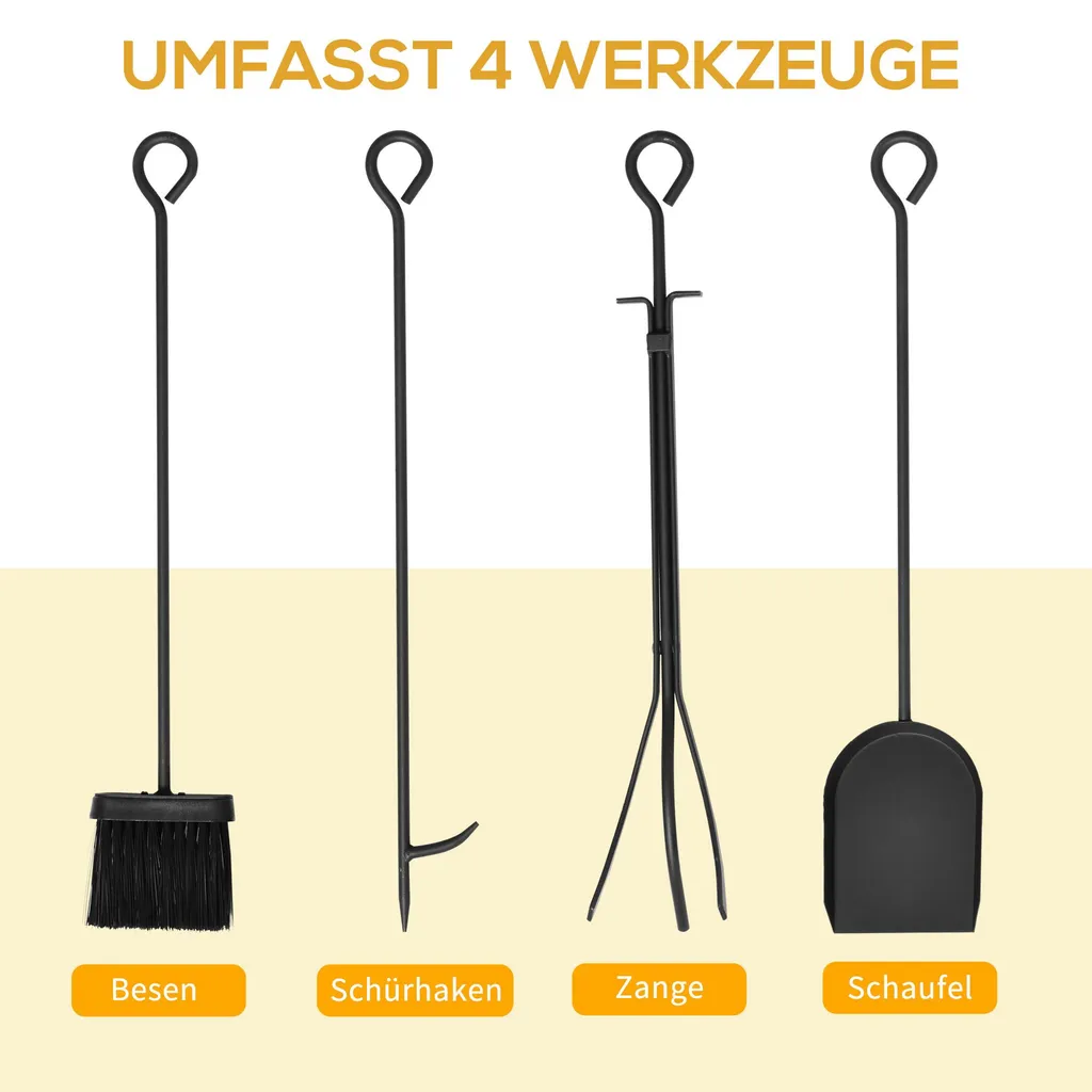 Rangement Bois Intérieur et Extérieur avec Set de 4 Ustensiles de Feu