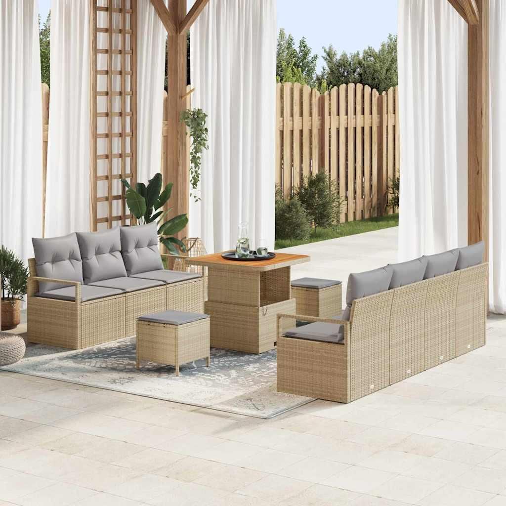 Maison Exclusive - Gartensofa-set mit Kissen 10 pcs Beige Poly-Rattan