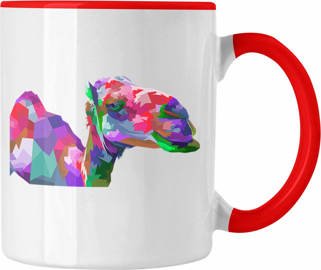 Trendation - Kamel Tasse Geschenk Polygon Grafik Lustig Bunt (Rot)