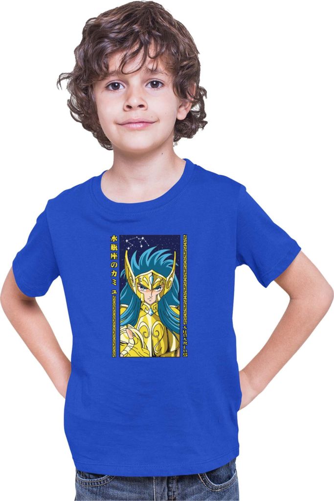Kinder T-Shirt Japan Anime Manga Saint Anime Seiya Aquarius, 9-11 Jahr - 140 / Blau