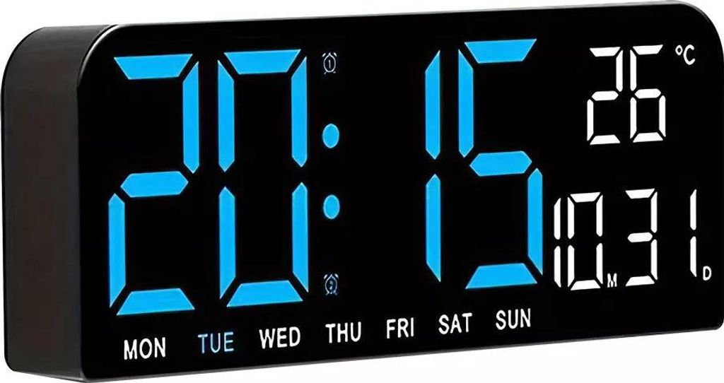 LED Digital Wanduhr mit Datum Temperatur Display Alarm Clock Doppelwecker 10Zoll