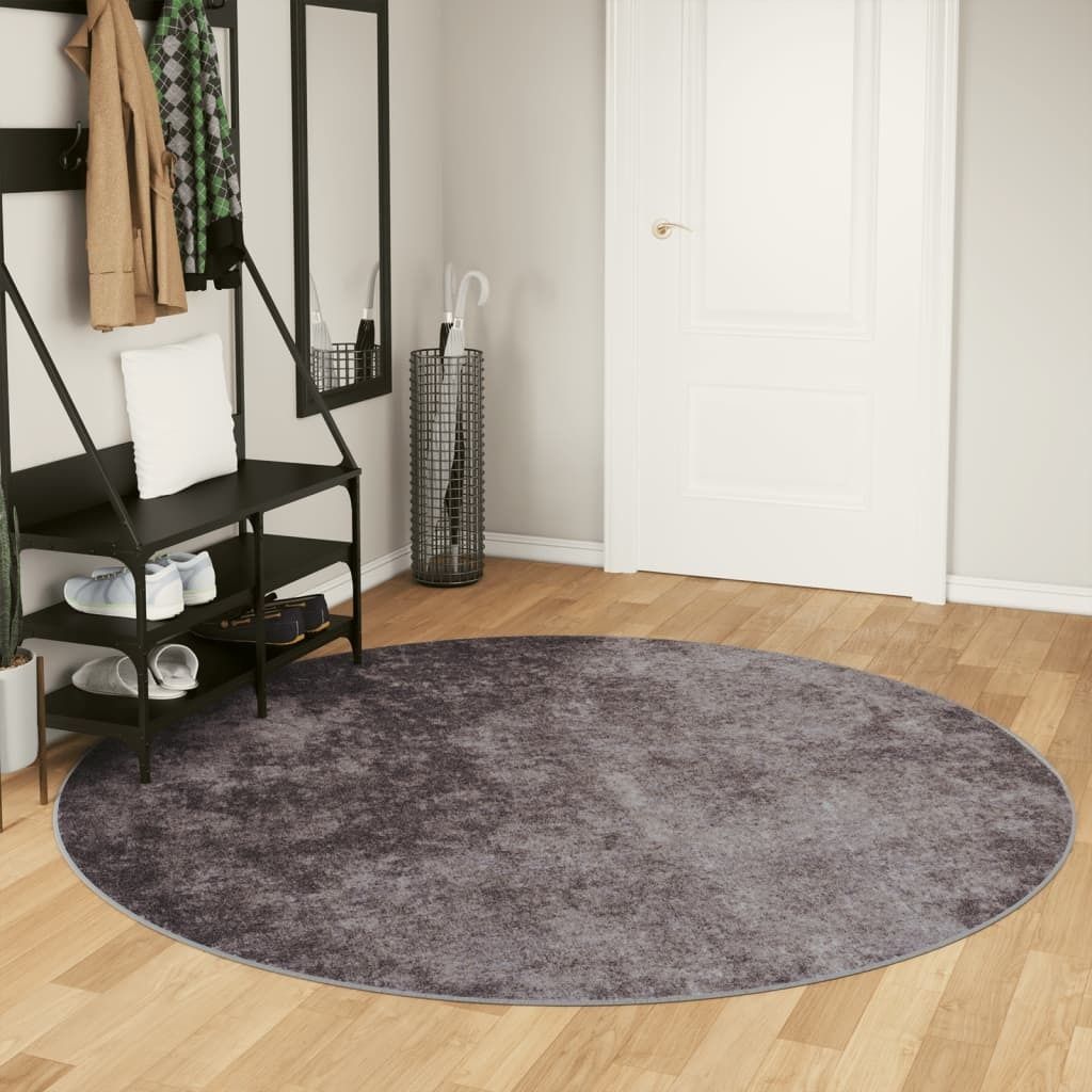 "im Angebot" Teppich Waschbar Grau Ø 200 cm Rutschfest - Designerteppiche CC304