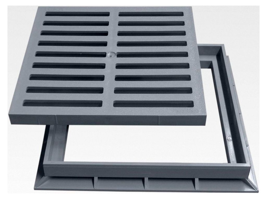 Einlaufrost mit Rahmen 30x30cm begehbar für Einlaufschacht Hofablauf Gully PVC, Grau