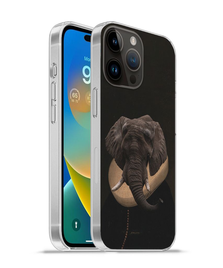 MuchoWow Handyhülle Schutzhülle Hülle für Apple iPhone 14 Pro - Softcase Elefant - Kunst - Tiere Silikon Softcase Handy Hülle - Umschlag