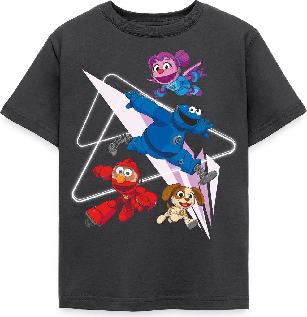 Spreadshirt Mecha Builders Elmo Cookie Und Abby Kinderhelden Design Kinder T-Shirt, 122/128 (7-8 Jahre), Dunkelgrau