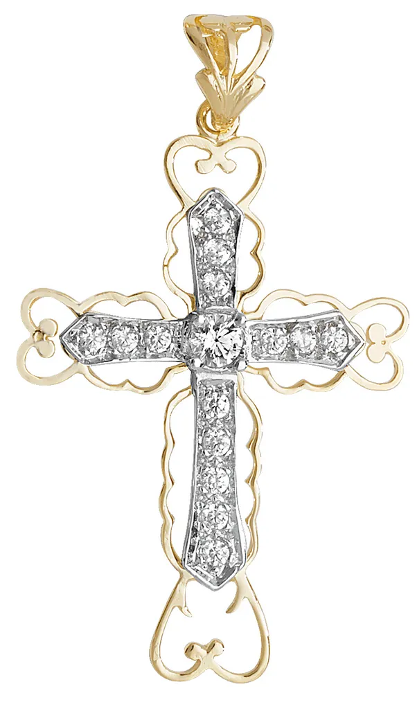 Pendentif Croix Or Jaune 375 et Oxydes de Zirconium - 46mm TRS20434