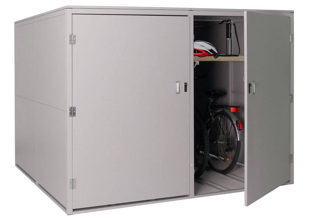 4er-Fahrradgarage HWC-L56c, Gerätehaus Fahrradbox mit Ablage, abschließbar Metall 160x222x208cm hellgrau