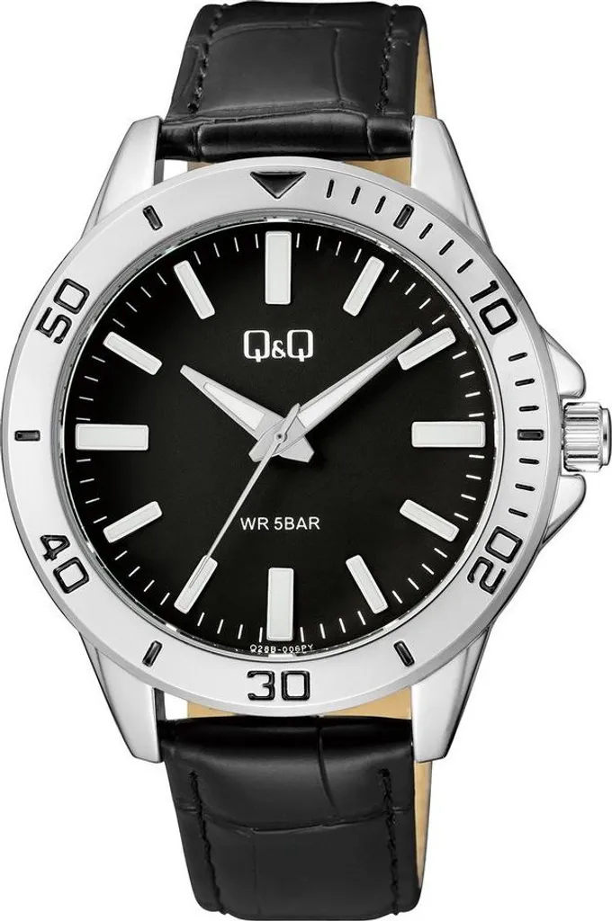 Montre-bracelet étanche Q&Q Q28B-006PY bracelet en cuir noir confortable