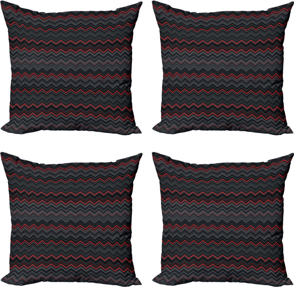 ABAKUHAUS Rot und Schwarz Kissenbezug Set (4 Stück), Zick-Zack-Chevron Theme, Moderner Doppelseitiger Digitaldruck, 50 cm x 50 cm, Charcoal Grey P...
