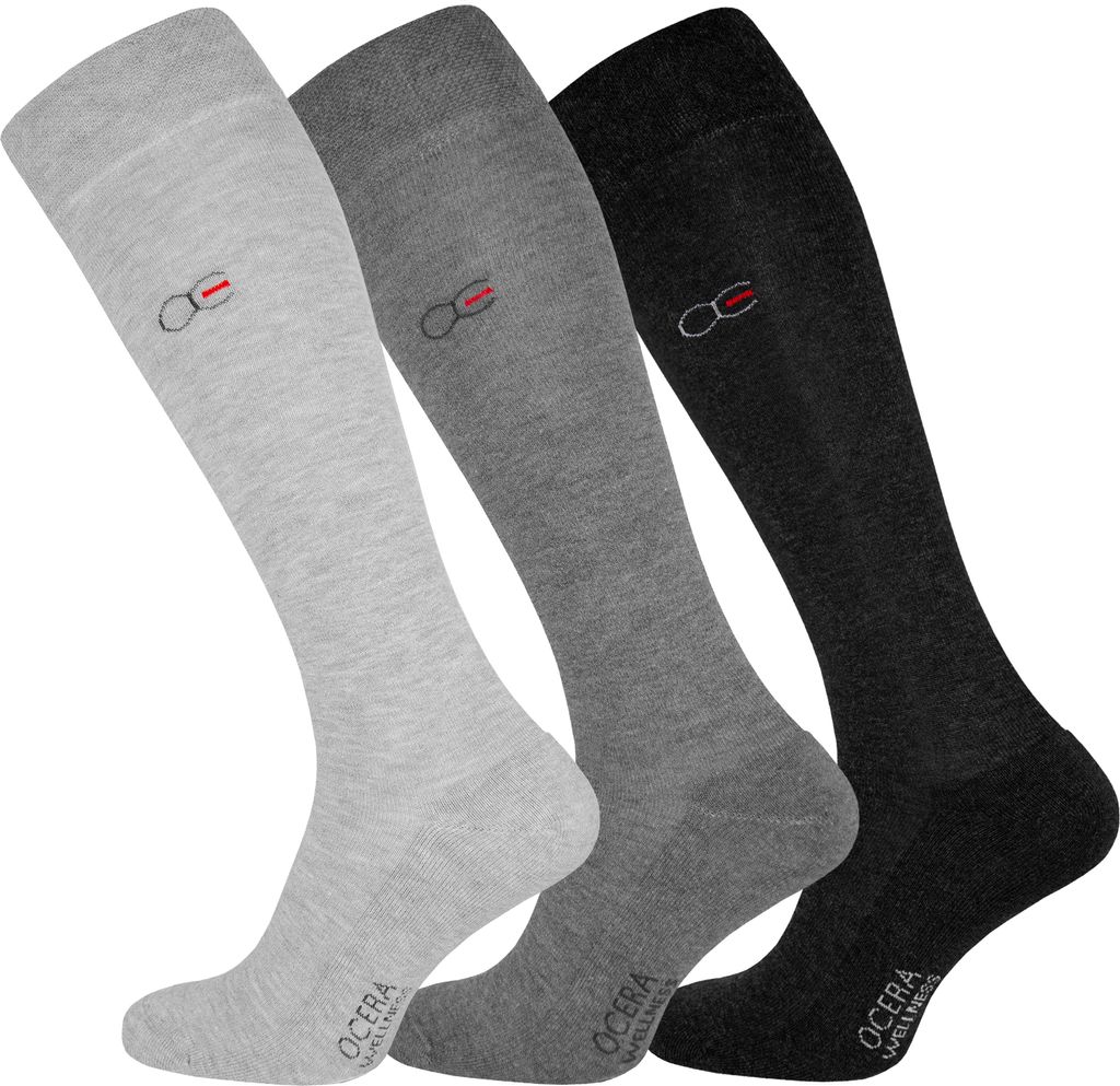 OCERA 3 Paar Wellness Kniestrümpfe Baumwolle NEU mit Frotteesohle + handgekettelter Spitze Uni Damen + Herren in Grautönen Gr. 47-50