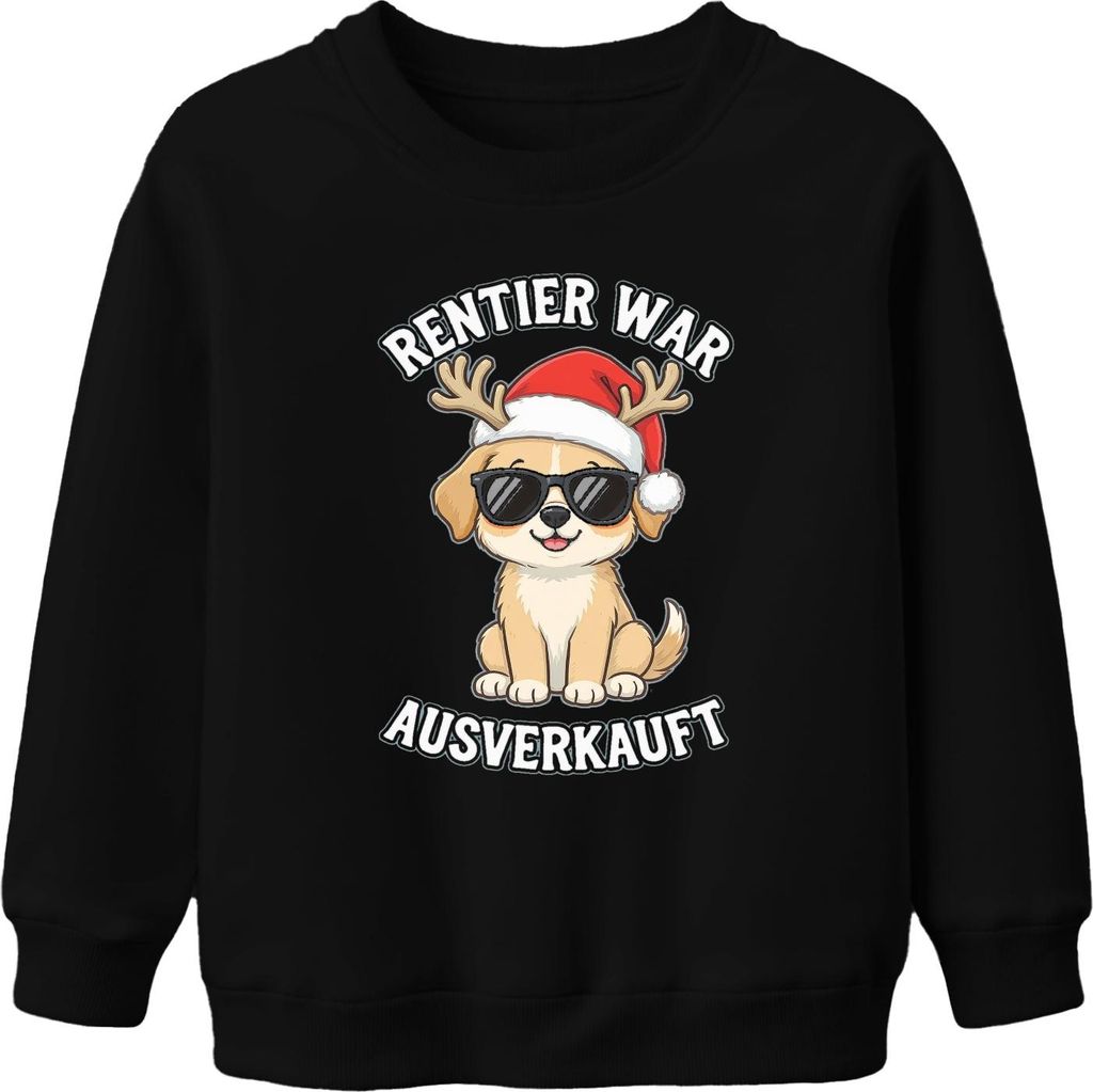 Rentier war t Hund Sonnenbrille Weihnachten Lustig Uni Kinder Sweatshirt Pullover, Schwarz, 128