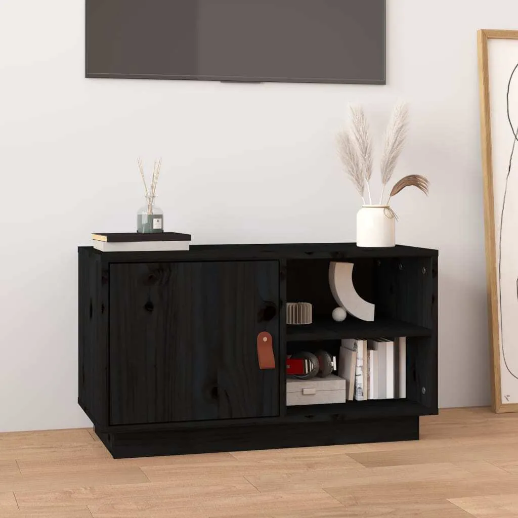Mobiletto TV Design Nero Pino Massiccio 70cm | Arredo Soggiorno