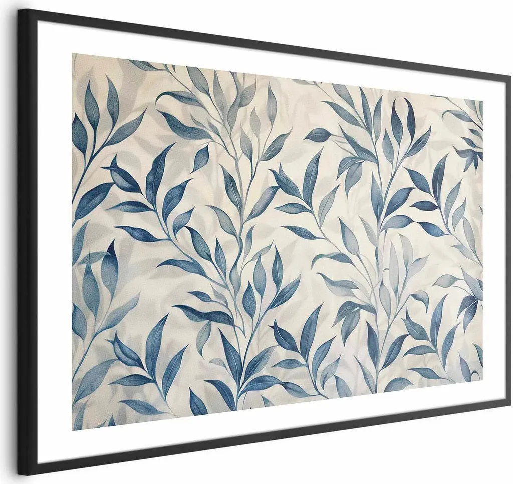 Quadro Botanico Moderno 90x60 cm Cornice Nera Design con Margine