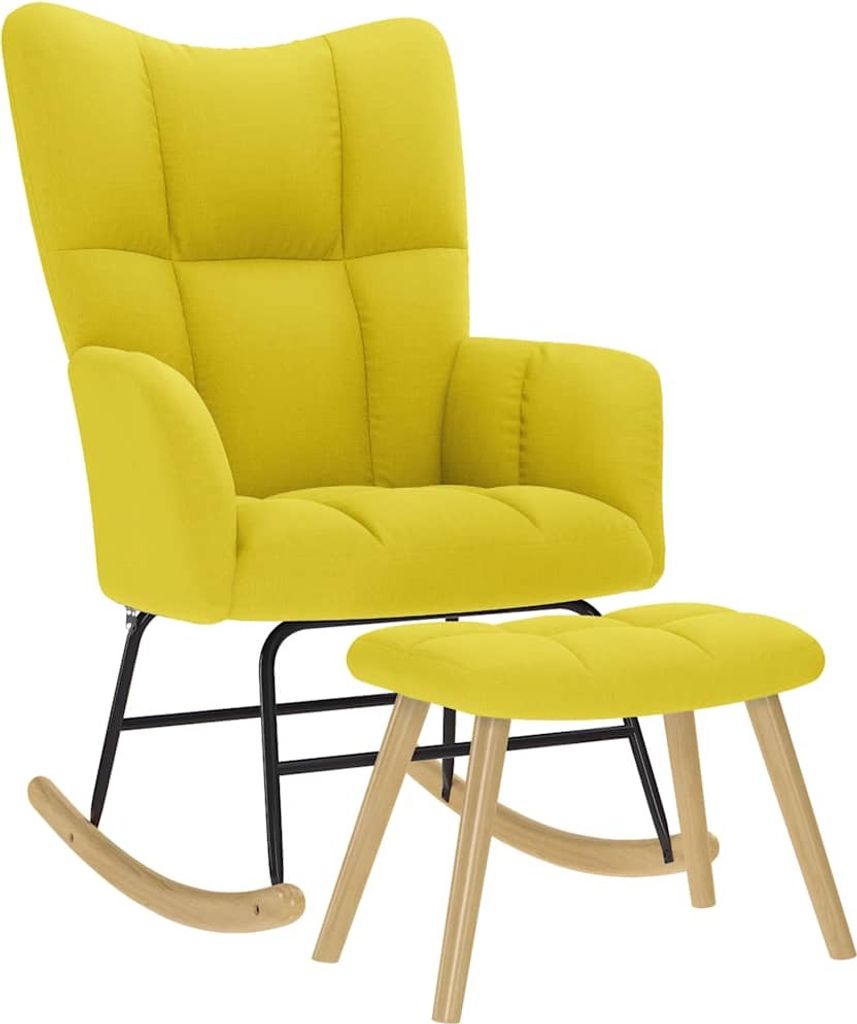 "im Sonderangebot"Schaukelstuhl mit Fußhocker Stoff Hellgelb - 61x78x95cm DE961382 - Schaukelstühle