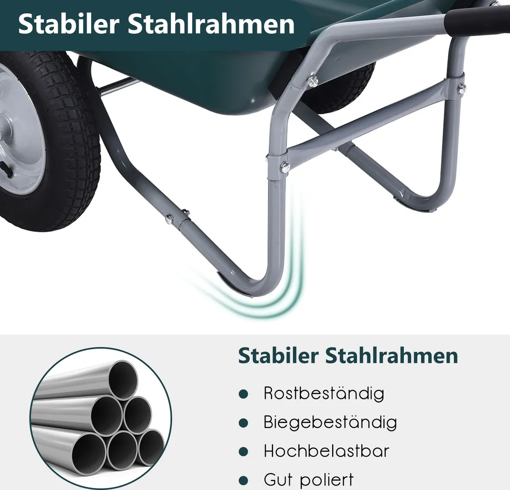COSTWAY Carriola 2 Ruote 100kg | Design Ergonomico Verde Giardino - 6