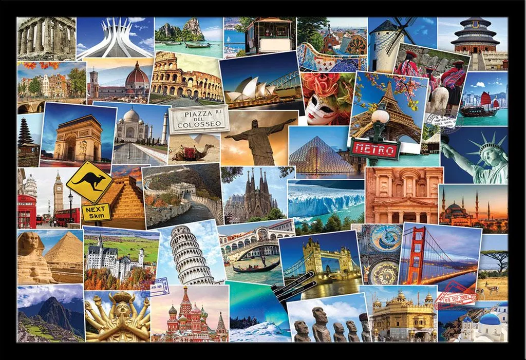 Poster Globetrotter Collage con Cornice Shinsuke Maxi MDF Nera