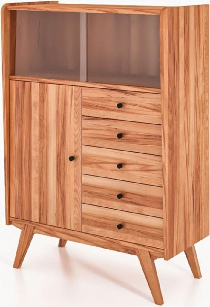 Anrichte Jetro Kernbuche massiv 100x143x50 cm 1 Tür 1 offenes Fach 5 Schubladen