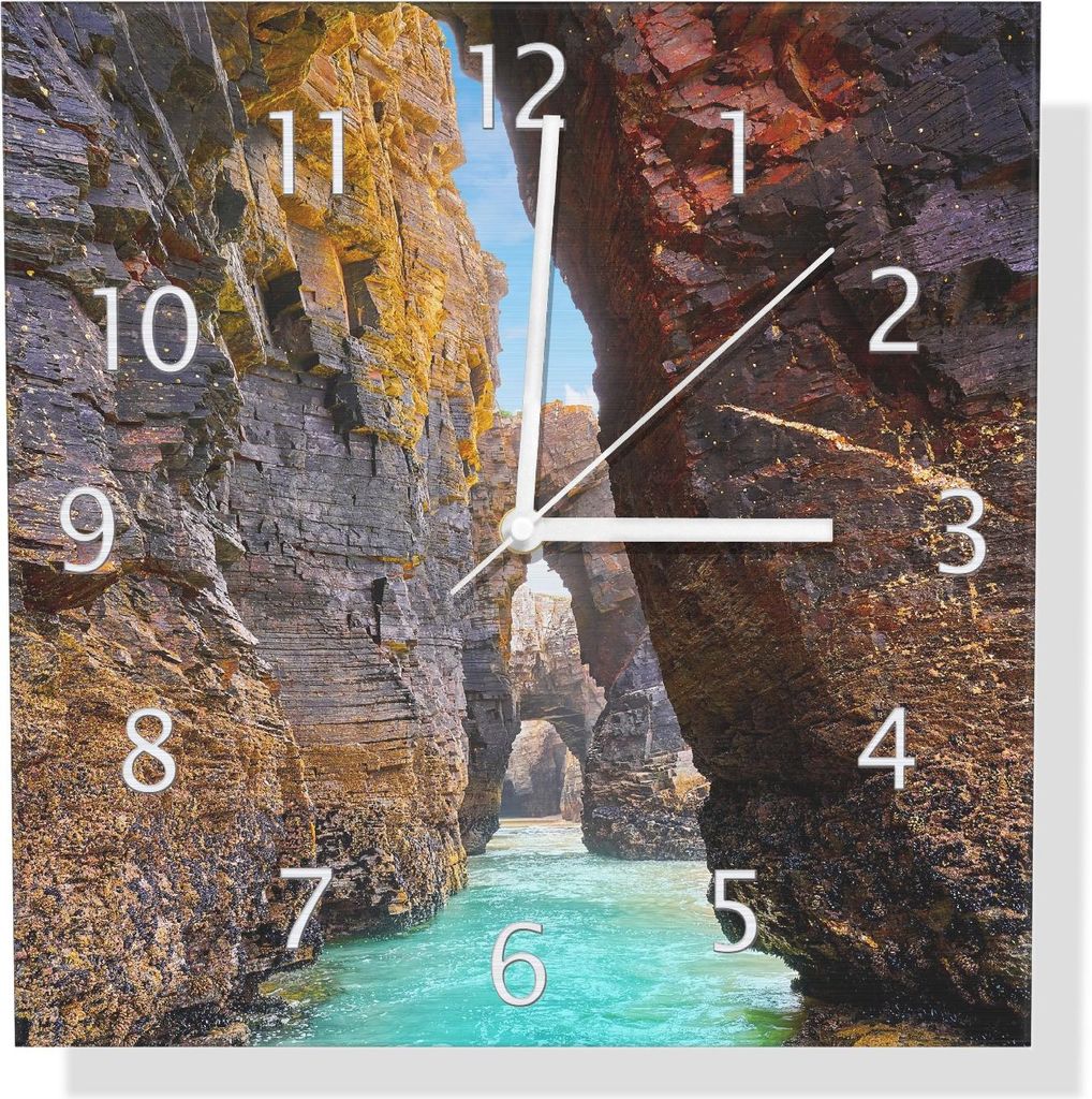 Wallario Design Wanduhr Tor zum Ozean aus Aluverbund, Größe 30 x 30 cm