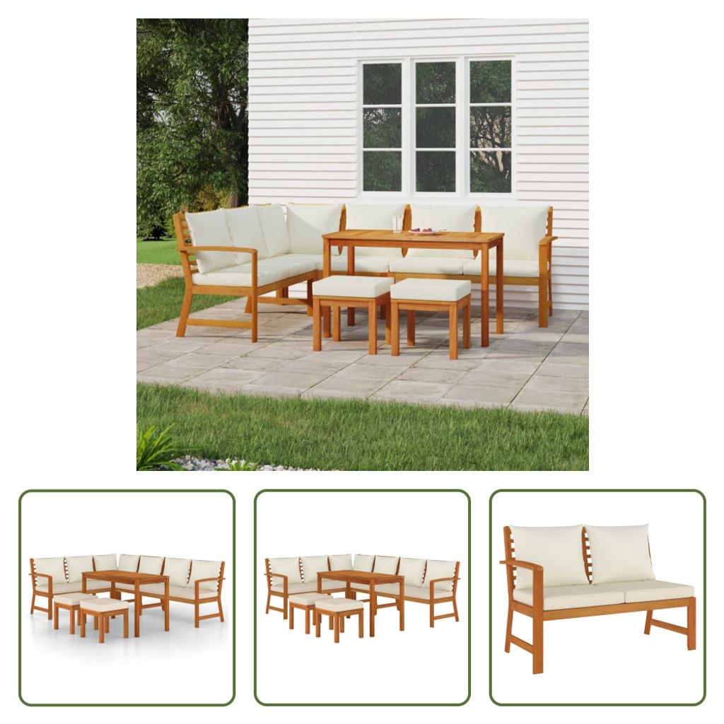 The Living Store 7-tlg. Garten-Essgruppe mit Kissen Massivholz Akazie