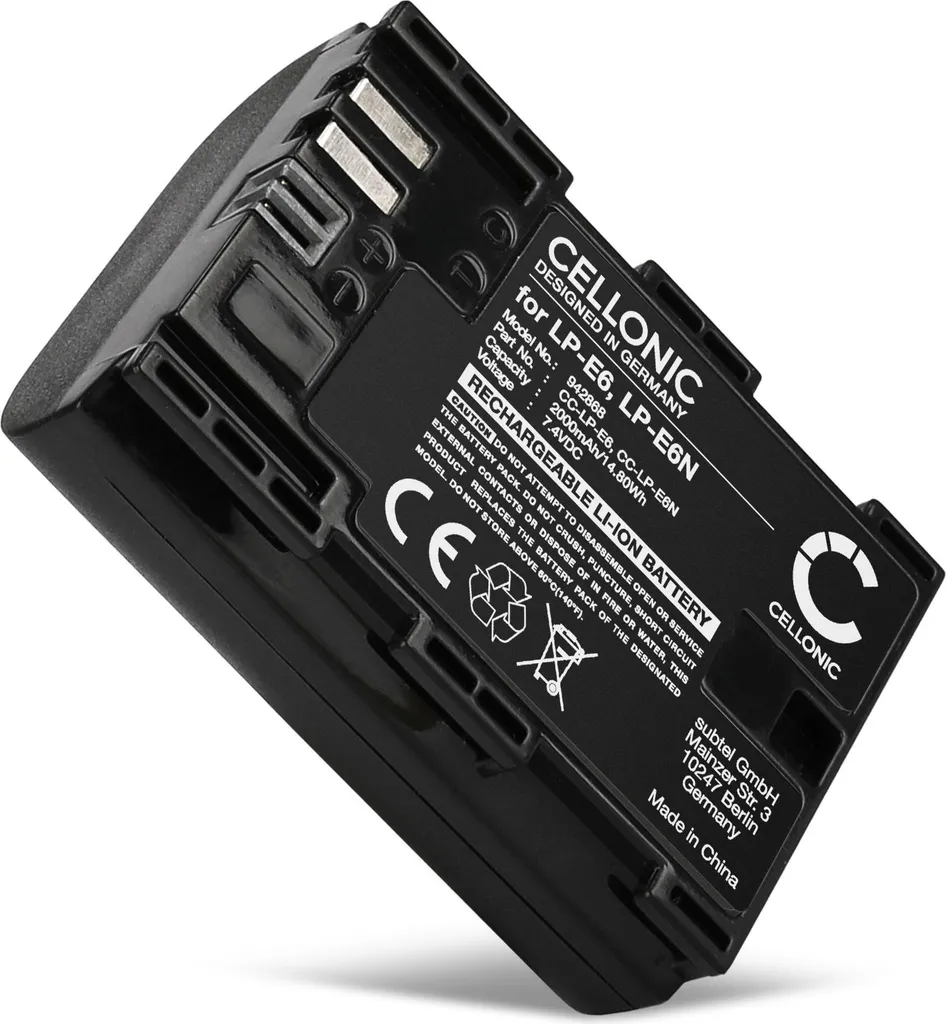 CELLONIC, Batteria per Fotocamera compatibile con Canon LP-E6NH, EOS R6 Mark II, R7, 90D, LP-E6 (7.2V, 2000mAh)