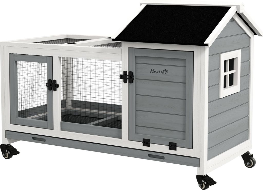 Kleintierstall für Zwergkaninchen, Meerschweinchen, mit Rädern, 108 x 58 x 73,5 cm, Grau