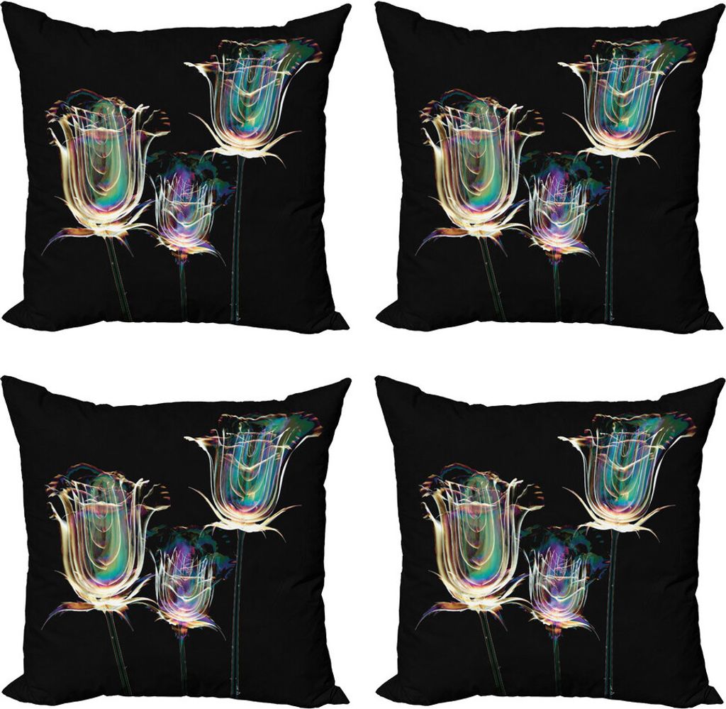 ABAKUHAUS Blumen Kissenbezug Set (4 Stück), Soap Bubble Blick Rosen Kunst, Moderner Doppelseitiger Digitaldruck, 50 cm x 50 cm, Koksgraue Multicolor